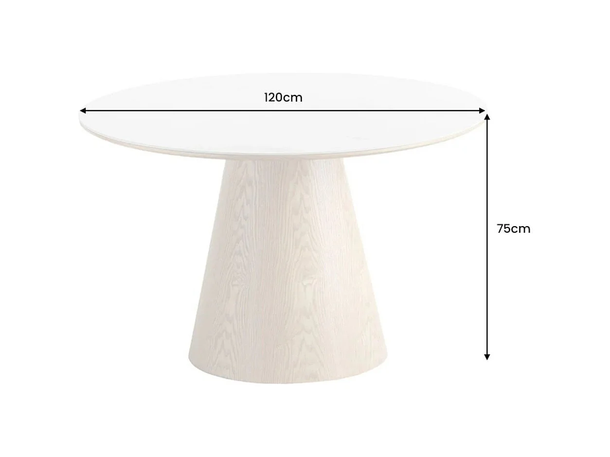 Table de salle à manger LUMEA – Ronde 120 cm – Plateau céramique effet marbre blanc – Style contemporain