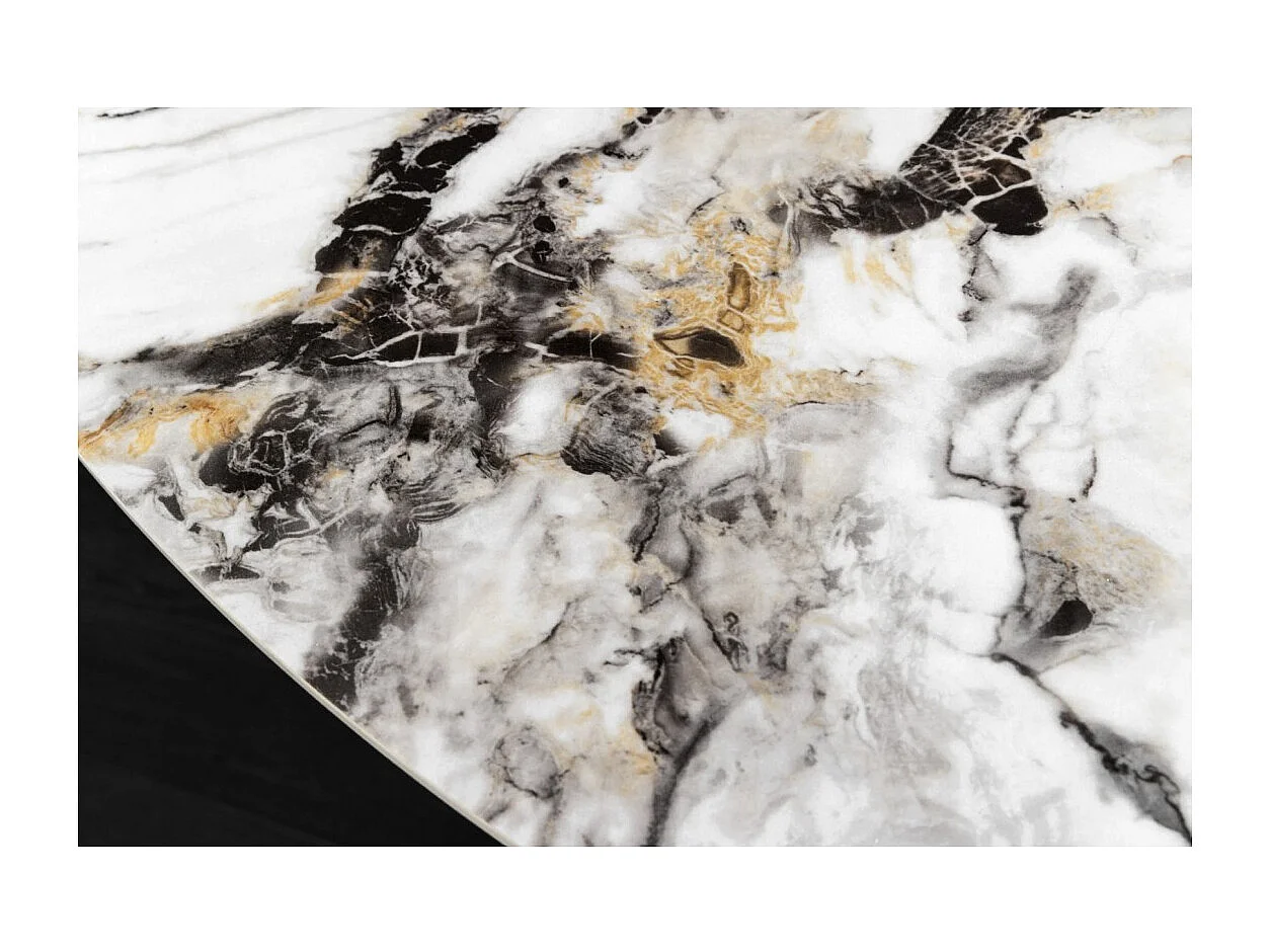 Table AXYA – Ronde 150 cm – Plateau en céramique et verre trempé effet marbre blanc avec plateau supérieur tournant