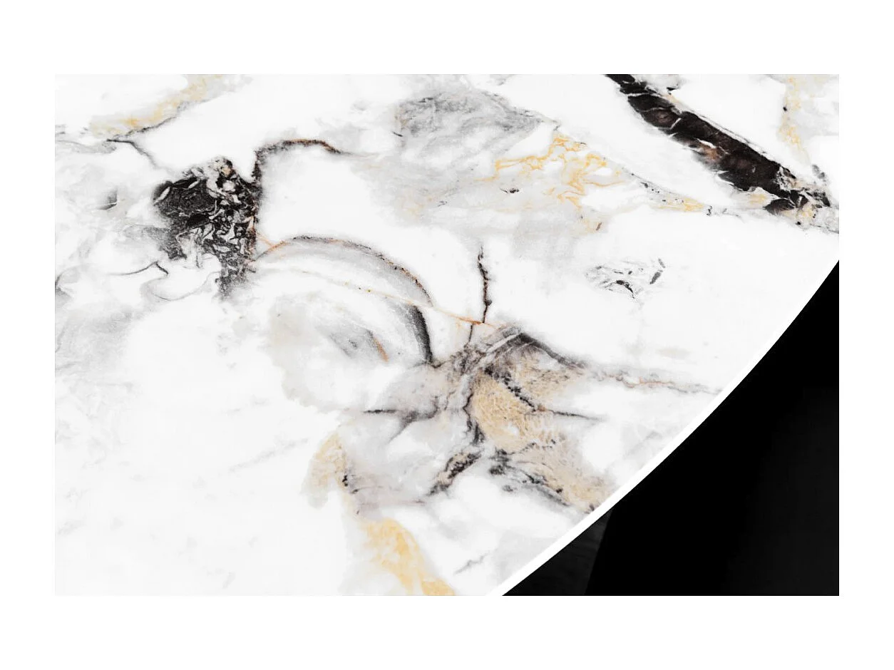 Table AXYA – Ronde 150 cm – Plateau en céramique et verre trempé effet marbre blanc avec plateau supérieur tournant