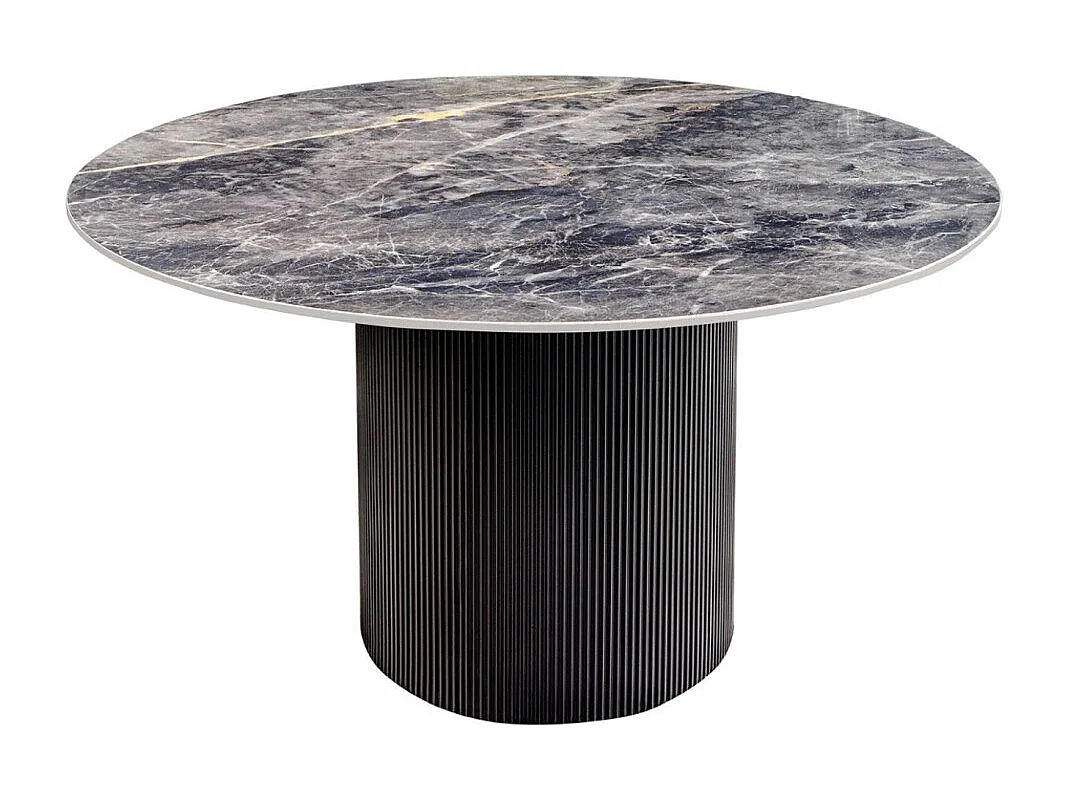 Tavolo da pranzo LUMEA – Rotondo 120 cm – Effetto marmo grigio scuro – Piede centrale largo – Stile contemporaneo