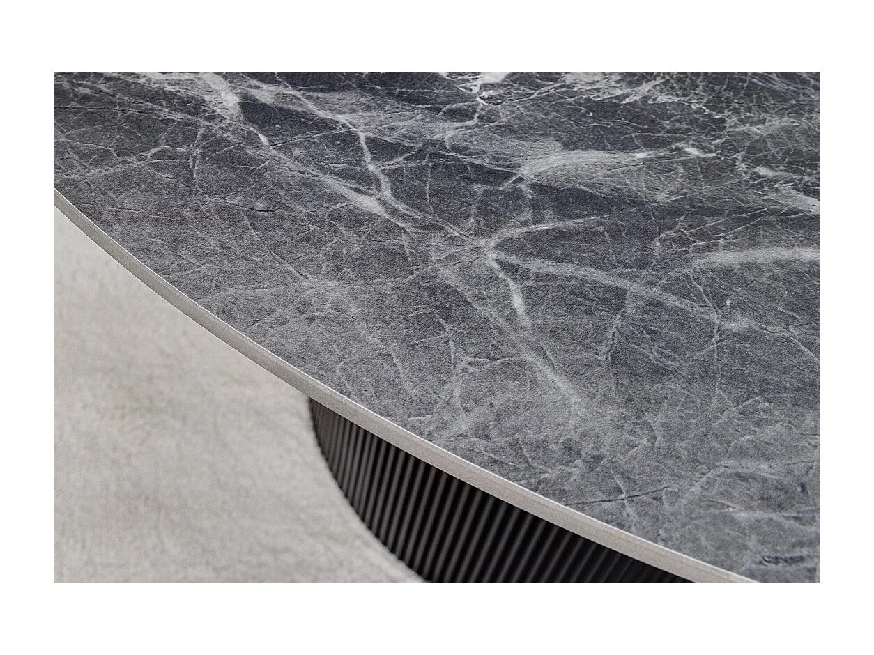 Tavolo da pranzo LUMEA – Rotondo 120 cm – Effetto marmo grigio scuro – Piede centrale largo – Stile contemporaneo
