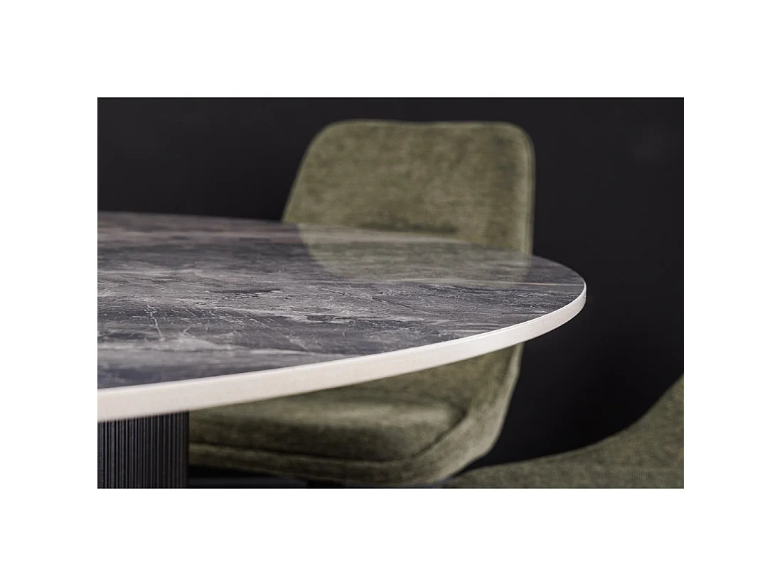Mesa de comedor LUMEA – Redonda 120 cm – Efecto mármol gris oscuro – Pie central ancho – Estilo contemporáneo