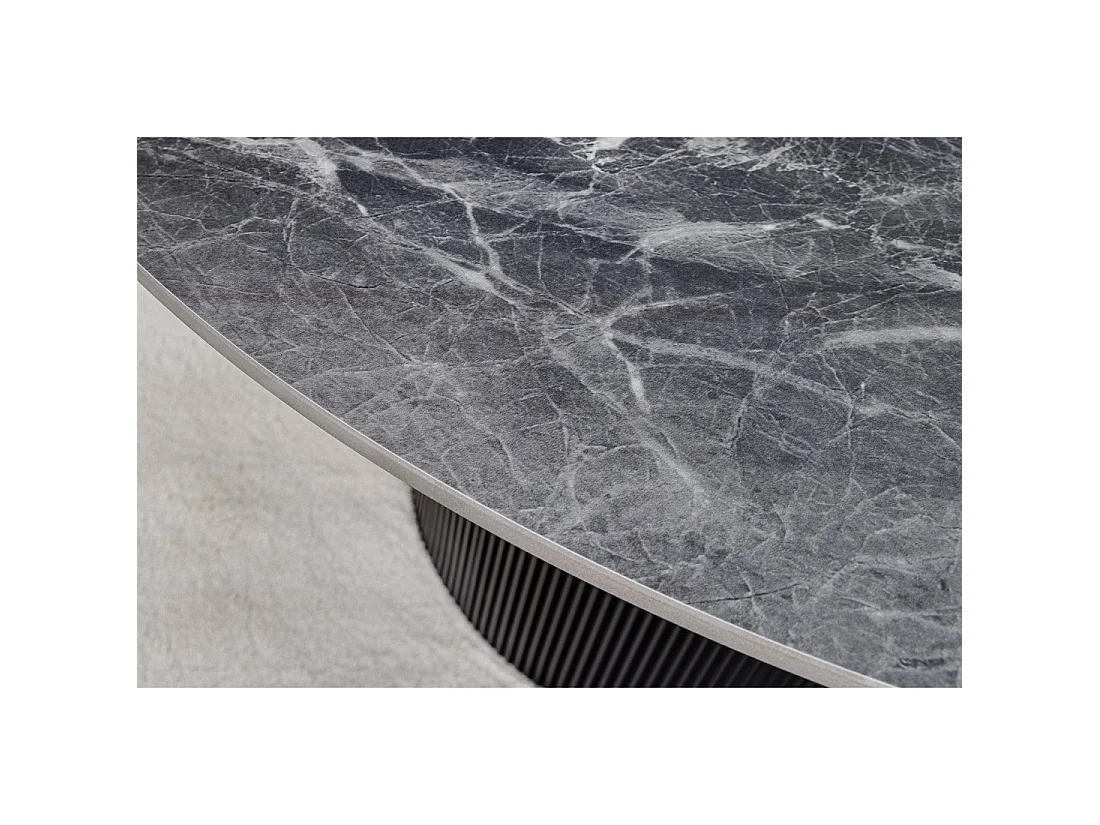 Mesa de comedor LUMEA – Redonda 120 cm – Efecto mármol gris oscuro – Pie central ancho – Estilo contemporáneo