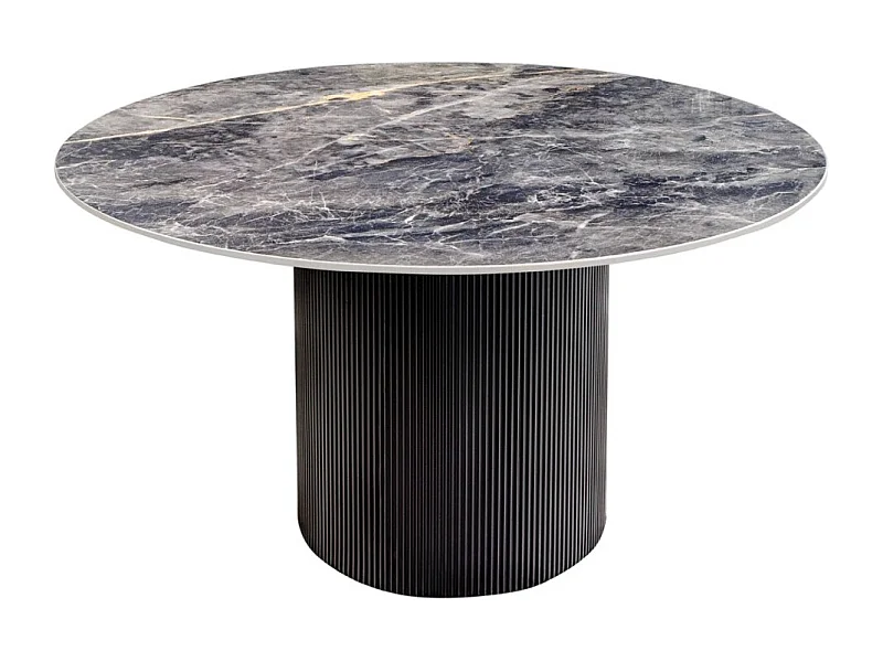 Tavolo da pranzo LUMEA – Rotondo 120 cm – Effetto marmo grigio scuro – Piede centrale largo – Stile contemporaneo