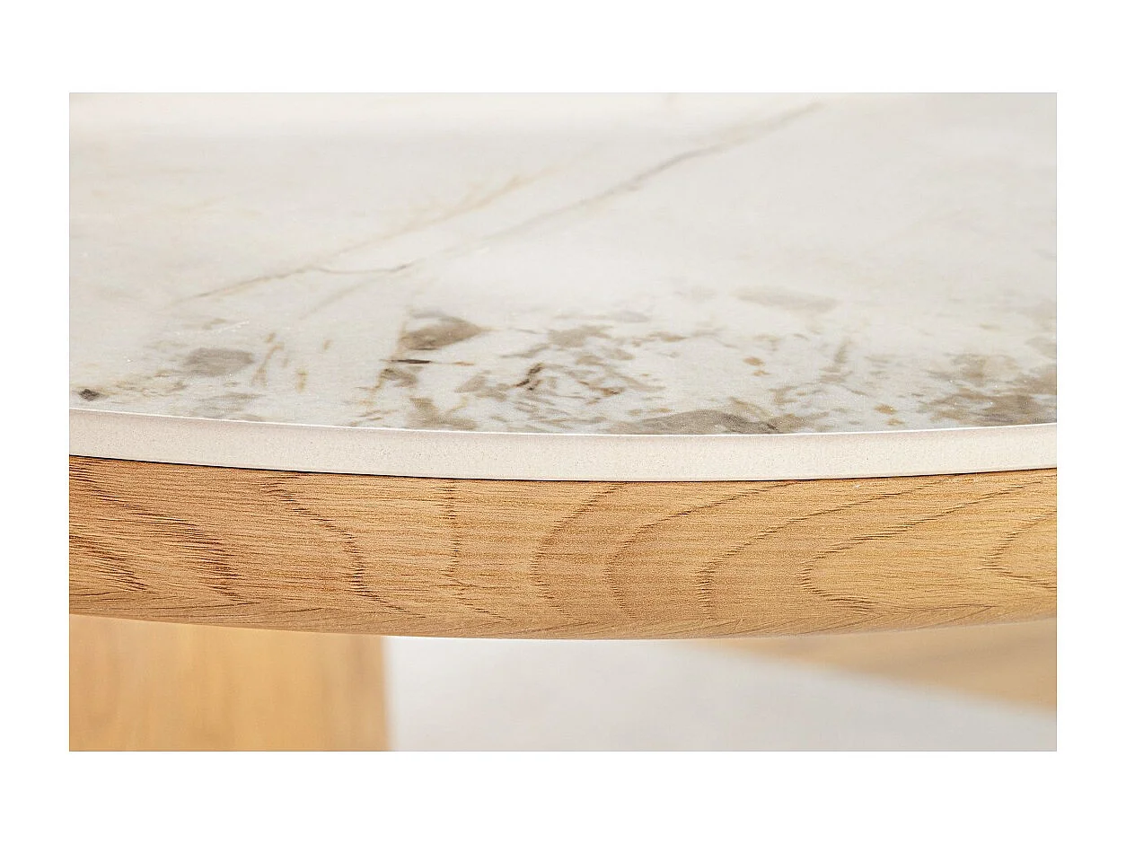 Table de salle à manger LUMEA – Ovale 200 cm – Effet marbre blanc – Pied large – Style contemporain