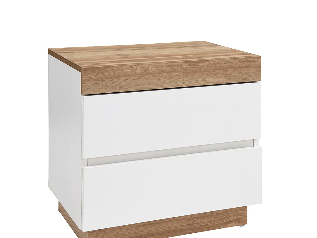 Table de chevet - 2 tiroirs - Blanc et naturel - RENIRI