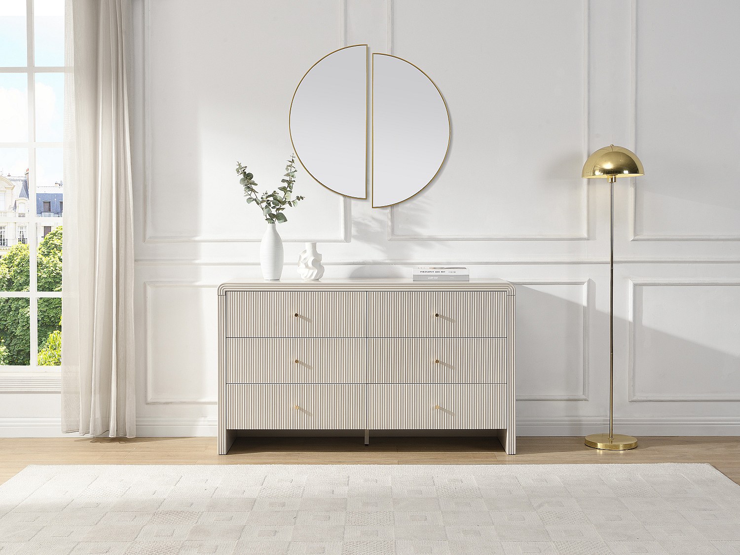 Kommode mit 6 Schubladen - MDF - Beige und Gold - MIRENALO