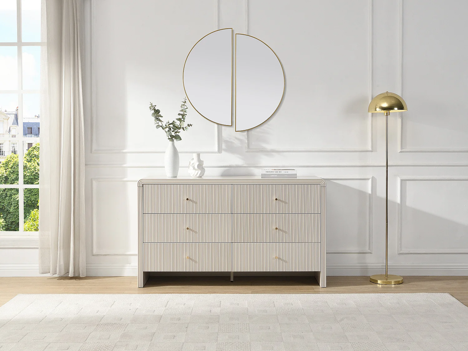 Commode 6 tiroirs - MDF - Beige et doré - MIRENALO