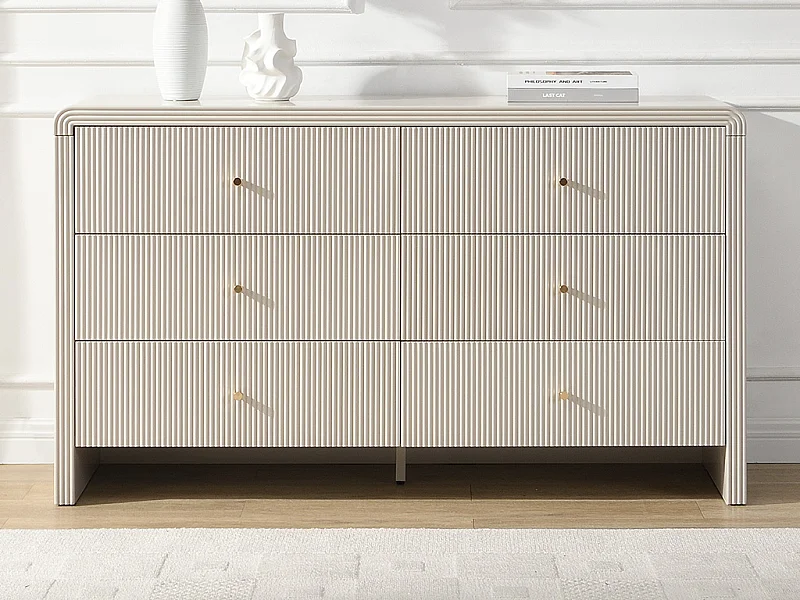 Commode 6 tiroirs - MDF - Beige et doré - MIRENALO