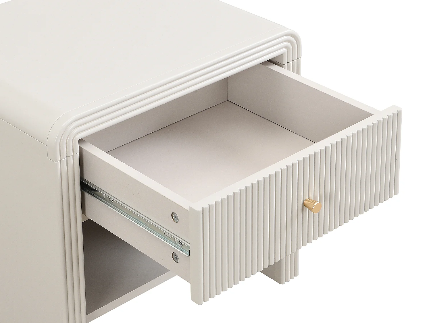 Table de chevet avec 1 tiroir et 1 niche - MDF - Beige et doré - MIRENALO