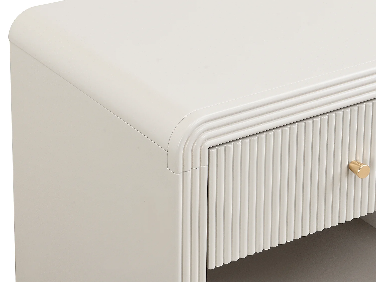 Table de chevet avec 1 tiroir et 1 niche - MDF - Beige et doré - MIRENALO