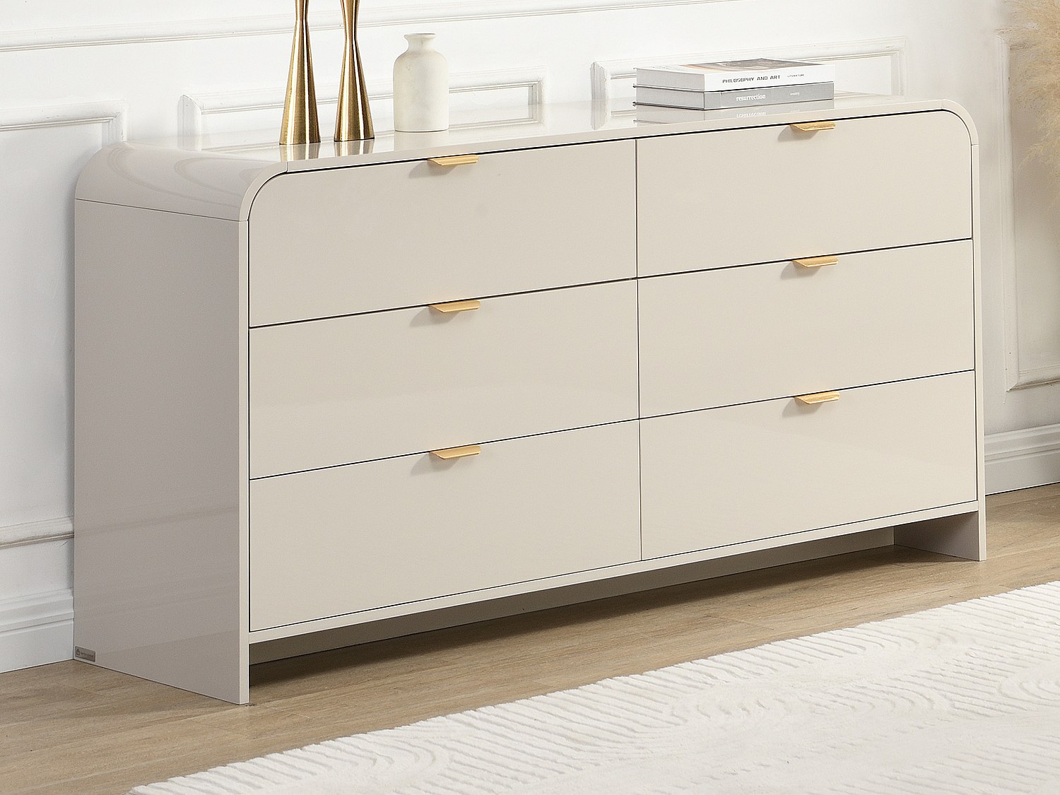 Kommode 6 skuffer - MDF - Beige og gull - ORALINO