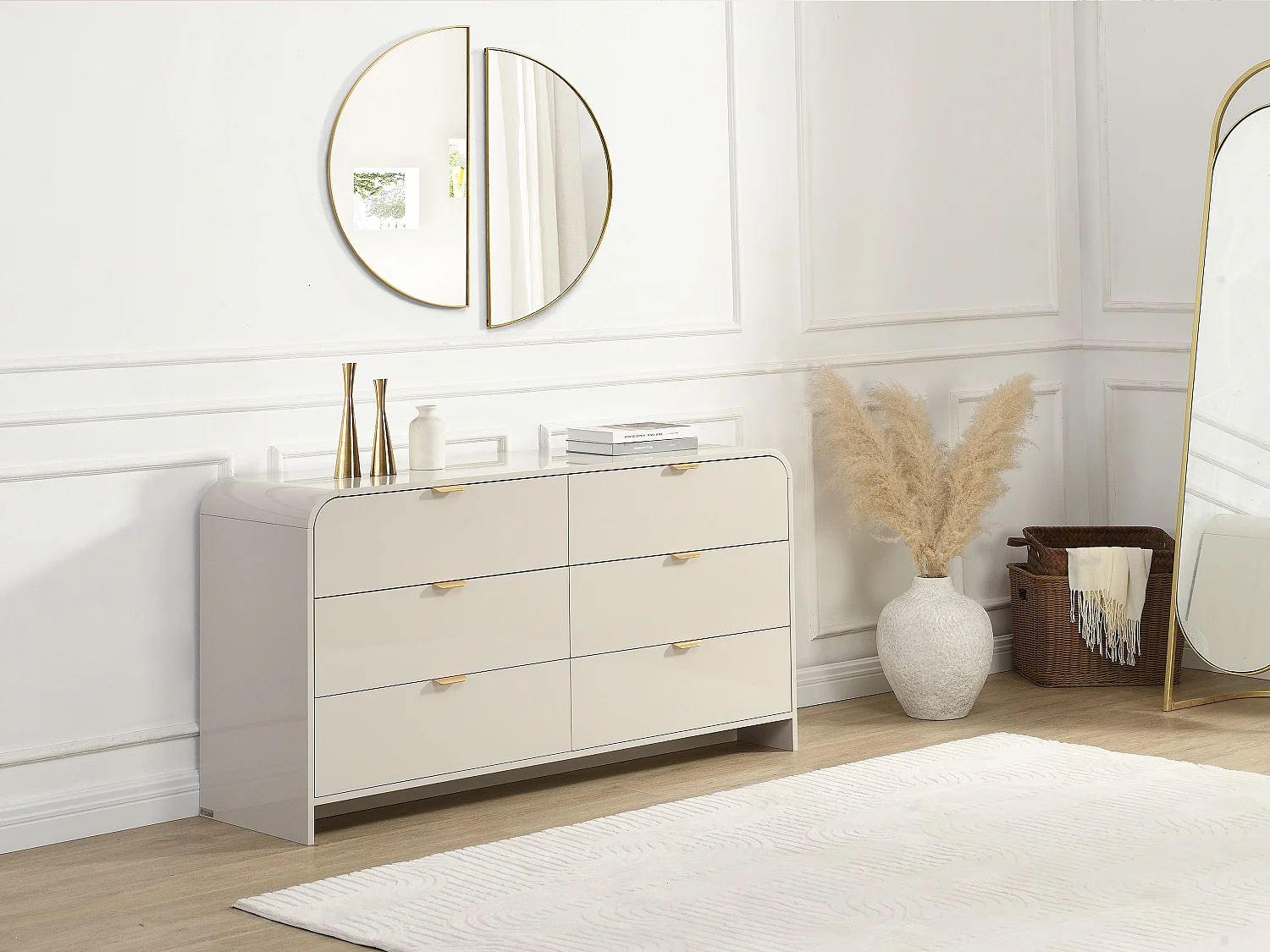 Cassettiera 6 cassetti MDF Beige e dorato - ORALINO