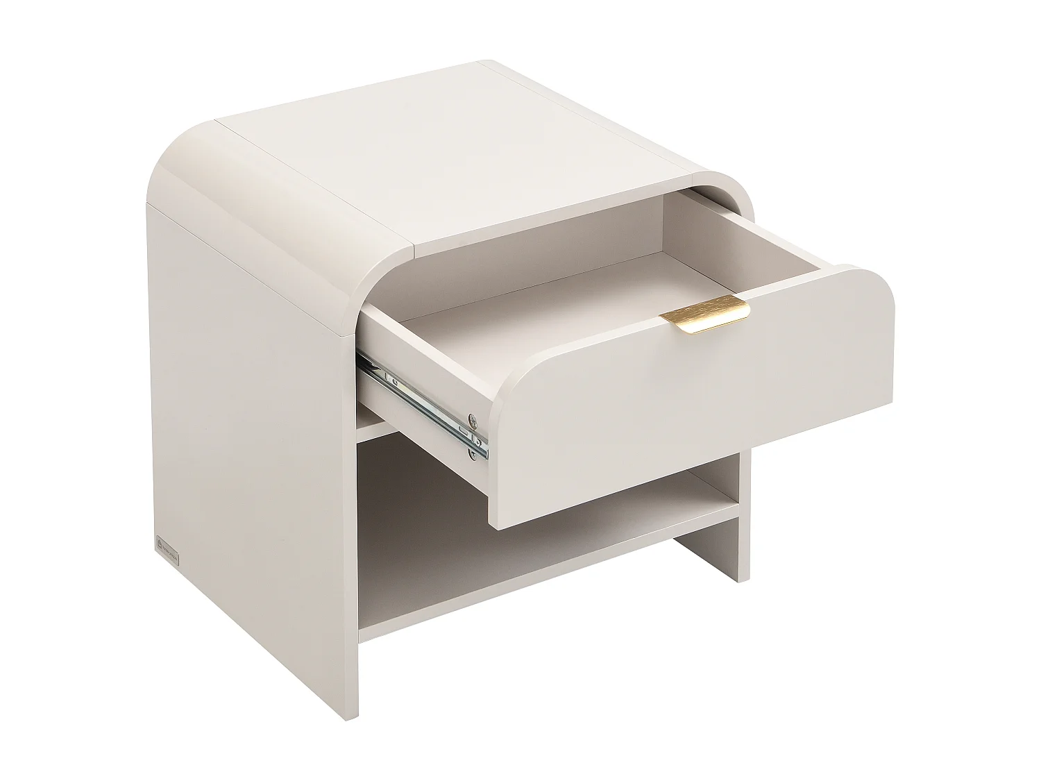 Table de chevet avec 1 tiroir et 1 niche - MDF - Beige et doré - ORALINO