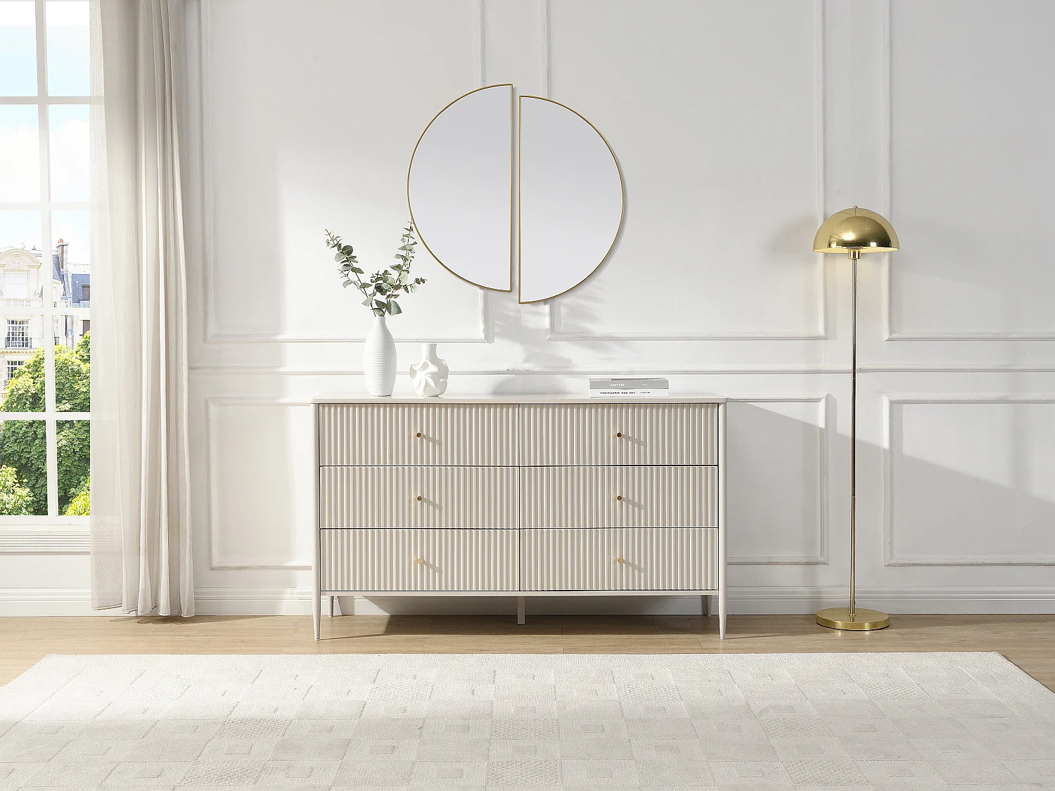 Commode 6 tiroirs - MDF - Beige et doré - CALITARO