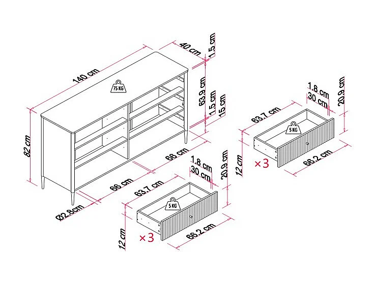Commode 6 tiroirs - MDF - Beige et doré - CALITARO