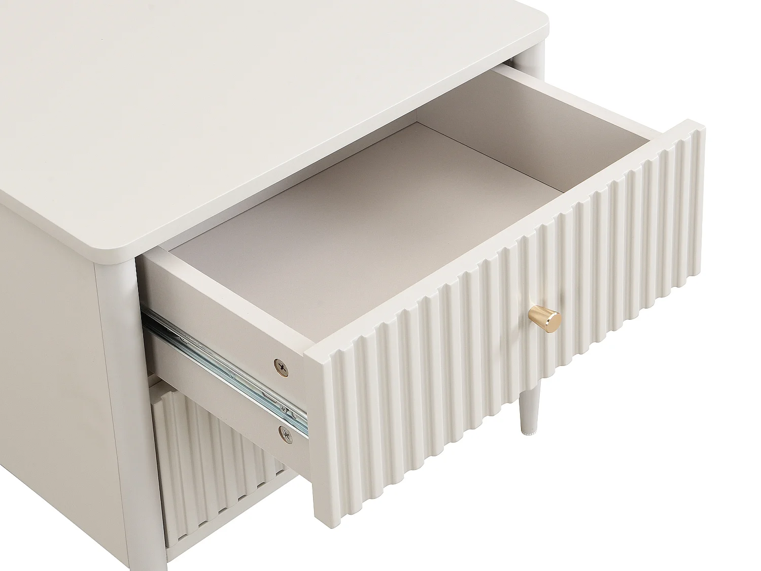 Table de chevet - 2 tiroirs - MDF - Beige et doré - CALITARO