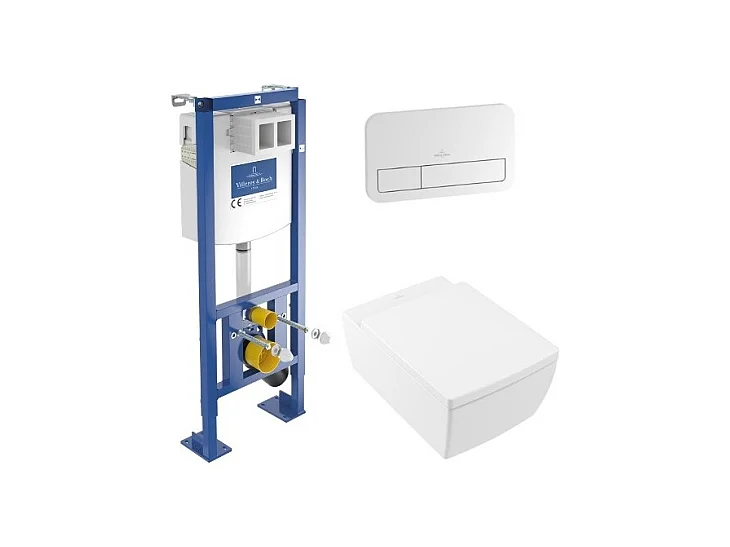 Pack WC suspendu sans bride VILLEROY ET BOCH Memento 2.0 + abattant + plaque blanche + bâti VILLEROY ET BOCH