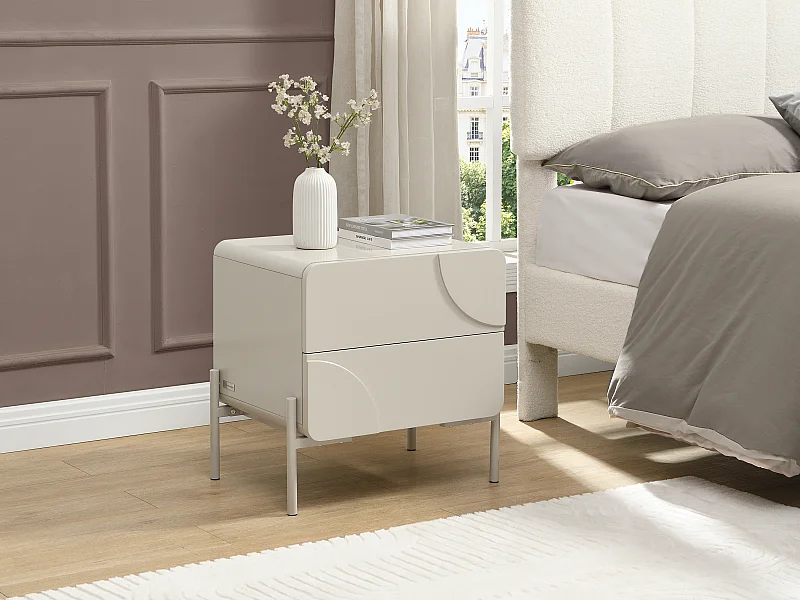 Table de chevet - 2 tiroirs - MDF - Beige - ZELINARO