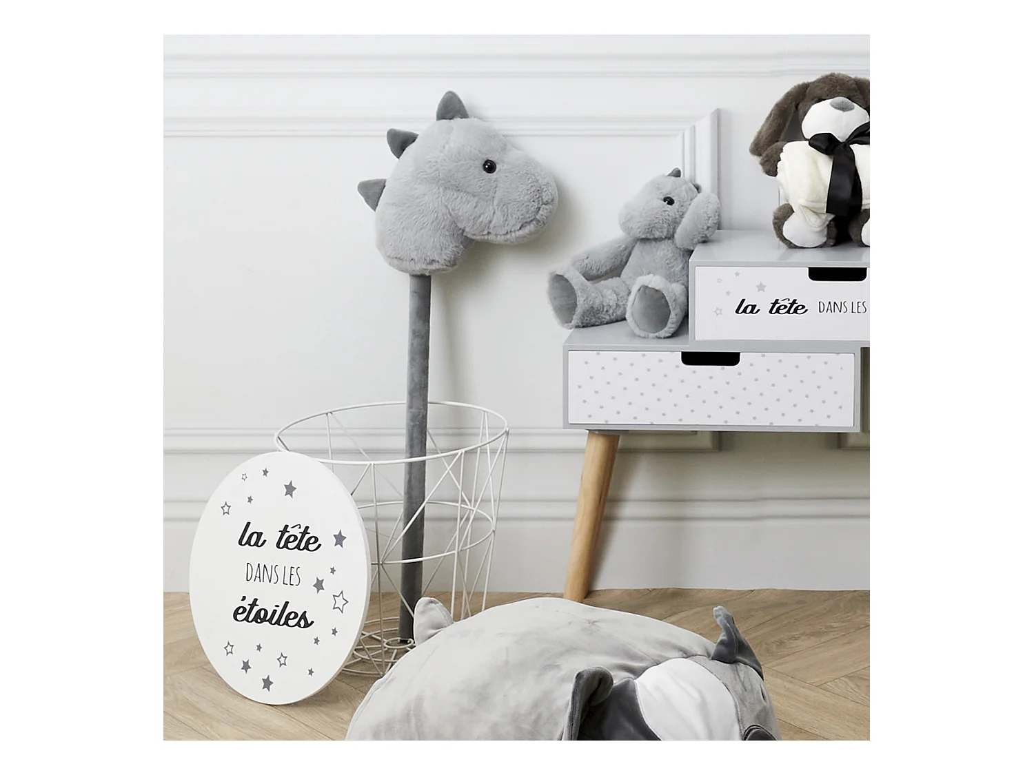 Bâton Sonore Dinosaure 75cm Gris en Tissu Polyester