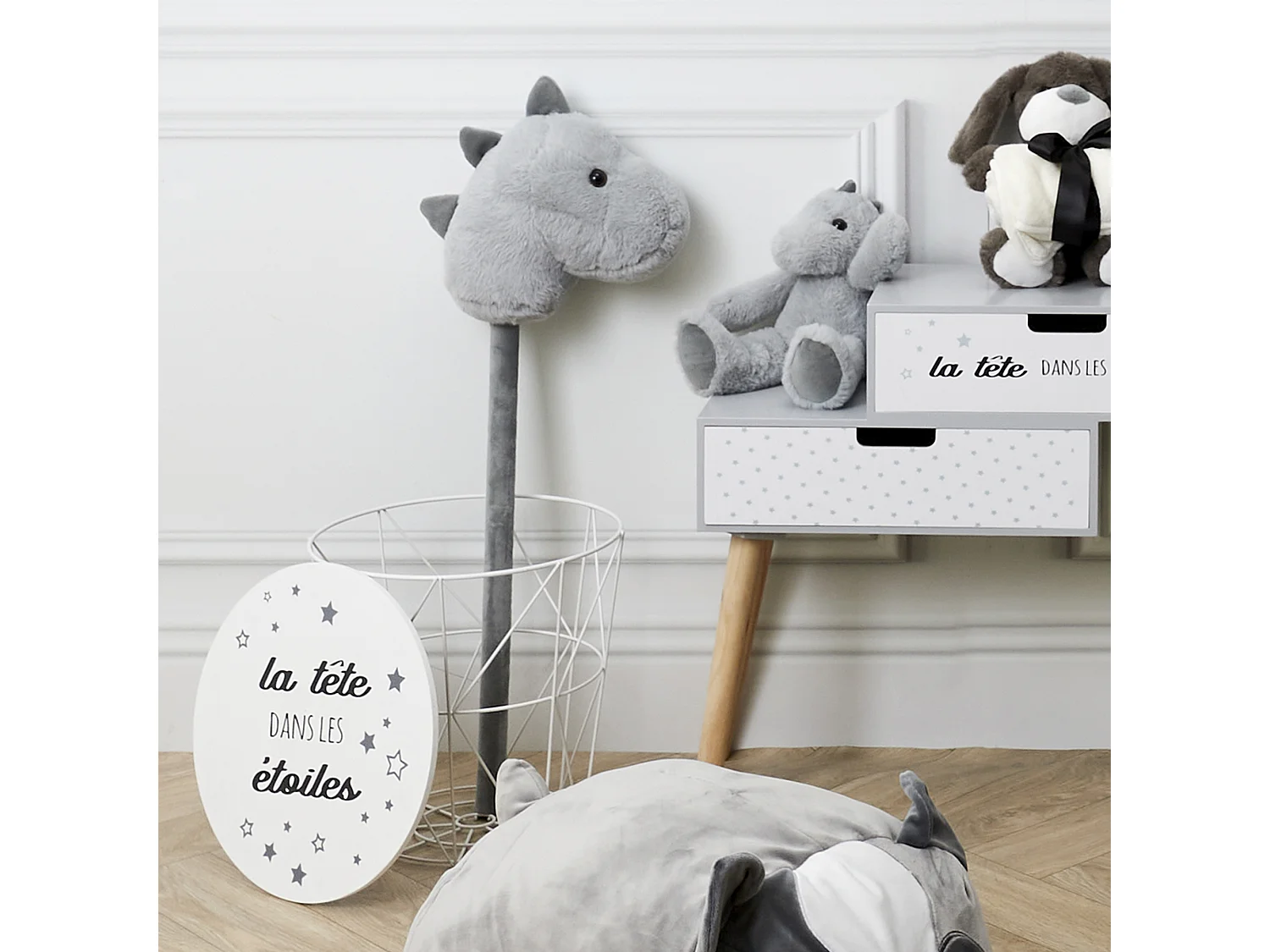 Bâton Sonore Dinosaure 75cm Gris en Tissu Polyester