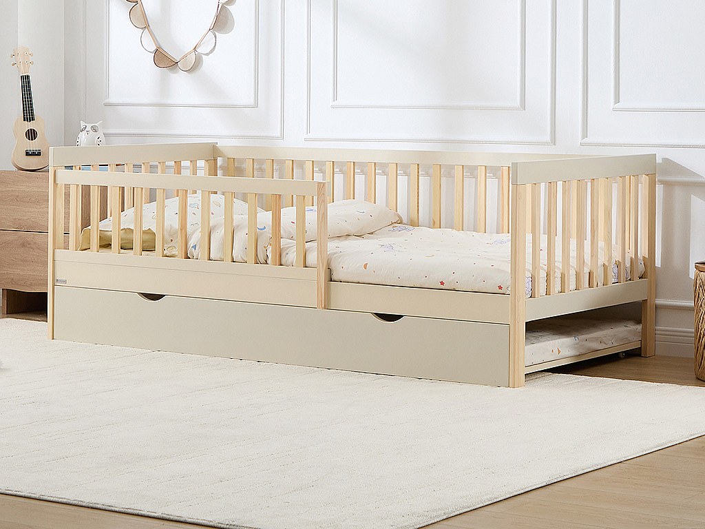 Säng 90 x 190 cm med utdragbar skjutsäng - Furu och MDF – Beige och Naturlig - PROVIATI