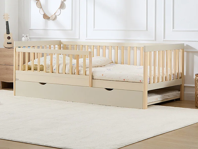 Lit 90 x 190 cm avec tiroir gigogne - Pin et MDF – Beige et Naturel - PROVIATI