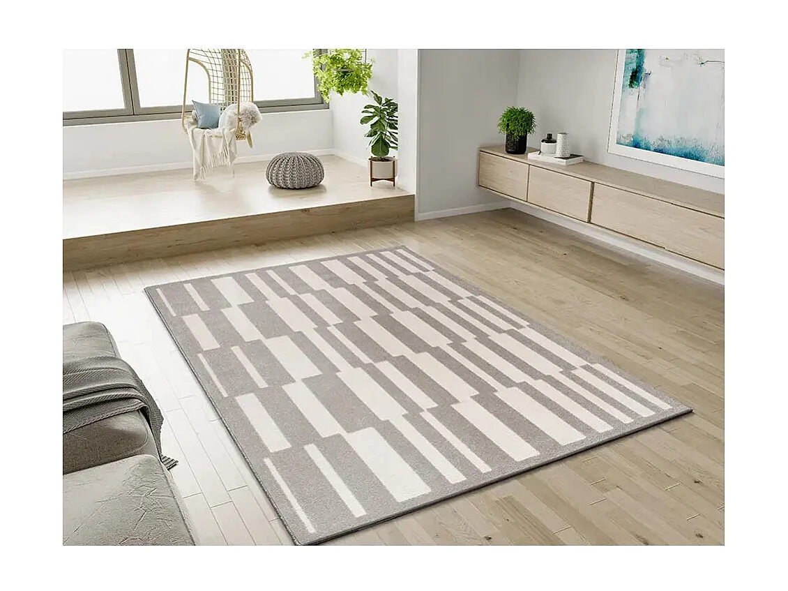 Tapis intérieur - géométrique avec relief - gris / blanc - 200 x 290 cm - BARESA
