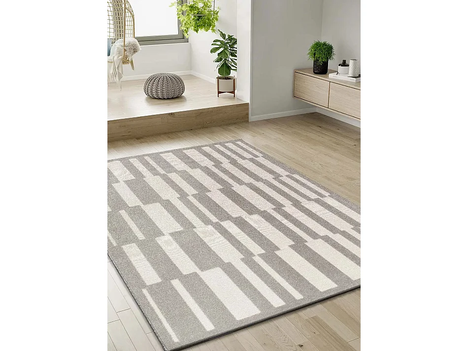 Alfombra interior  - geométrico con relieve - gris / blanco - 80 x 150 cm - BARESA