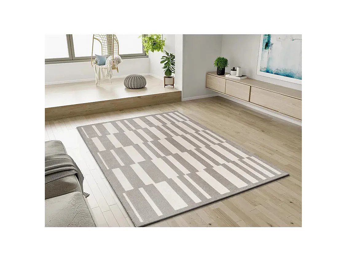 Tapis intérieur - géométrique avec relief - gris / blanc - 160 x 230 cm - BARESA