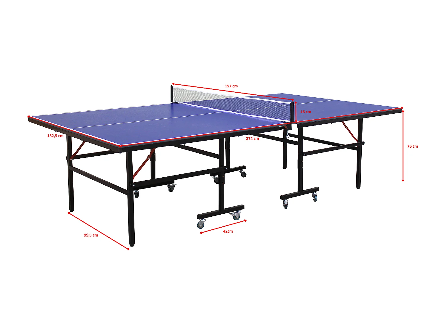 Table de ping-pong bleu pliable à roulettes pour extérieur avec accessoires - L274 x P152.5 x H76 cm - JORDIE