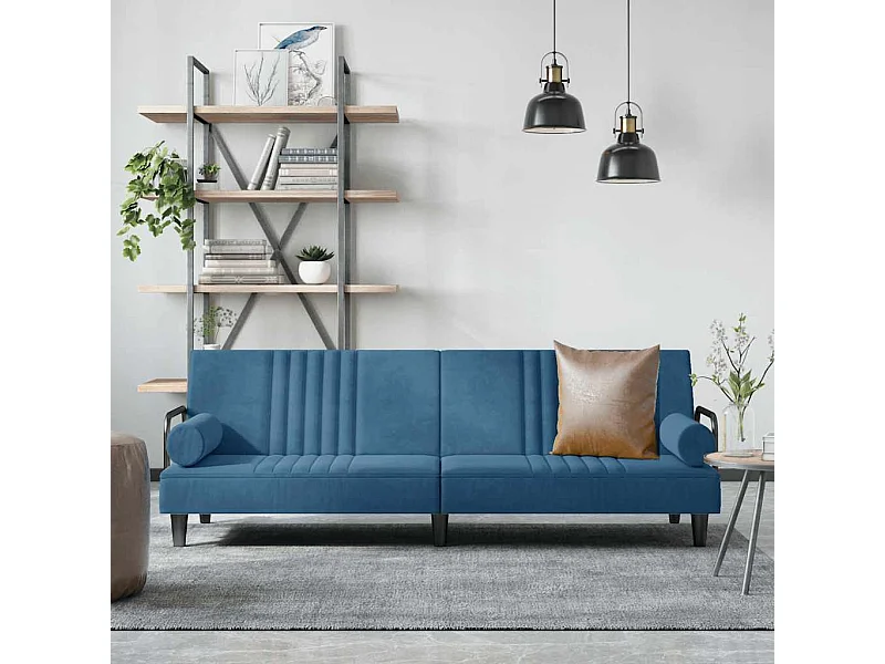 Divano Letto con Braccioli Blu in Velluto