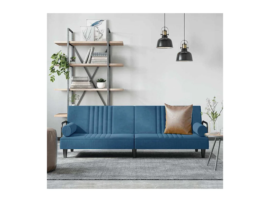 Canapé-lit avec accoudoirs bleu velours