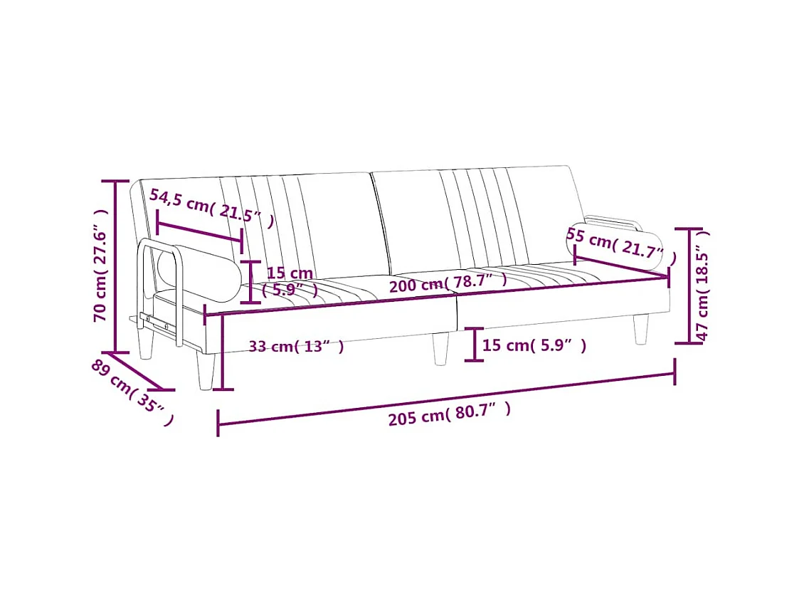 Canapé-lit avec accoudoirs bleu velours