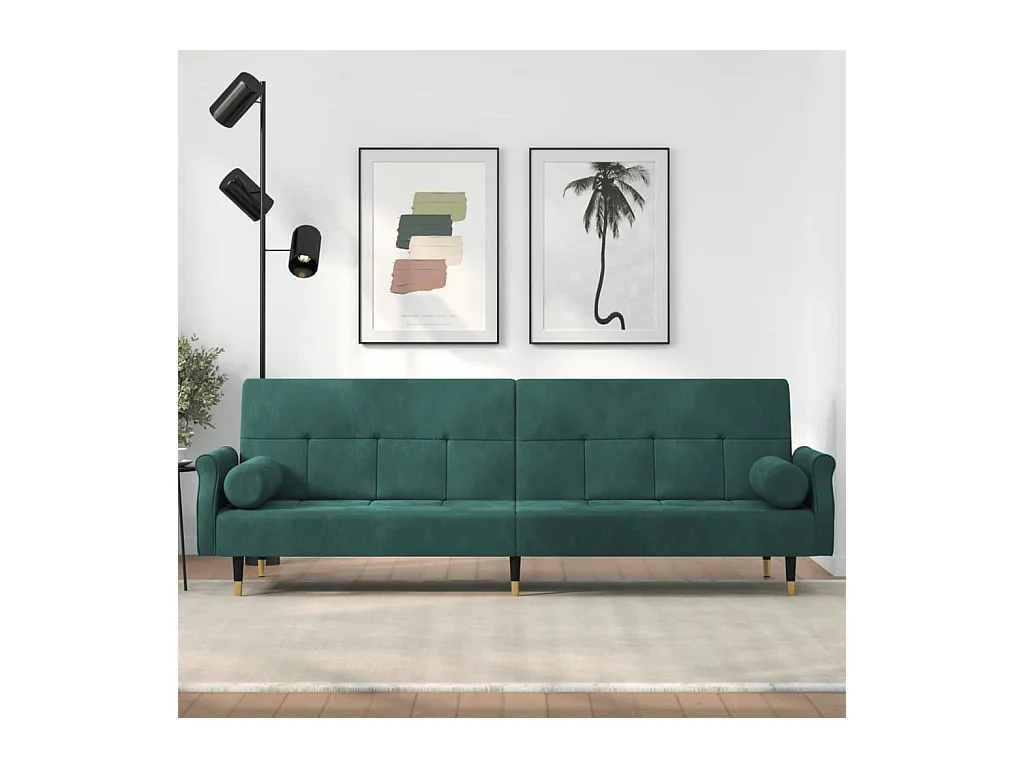 Canapé-lit avec coussins vert foncé velours