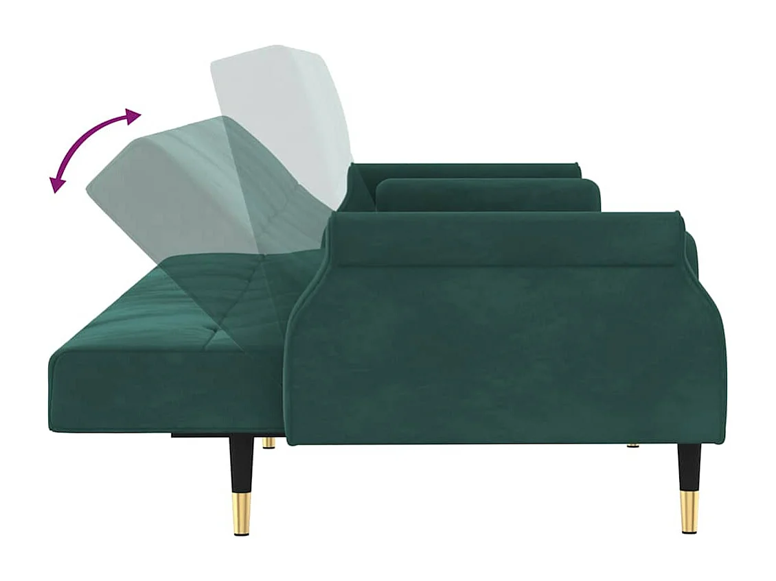 Canapé-lit avec coussins vert foncé velours