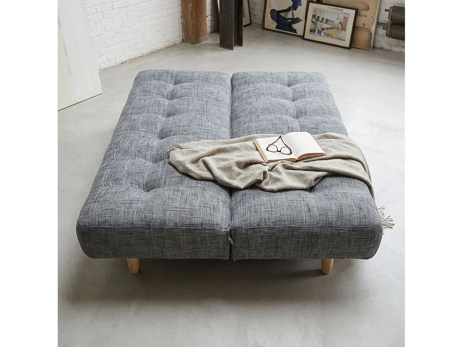 Canapé convertible clic-clac 3 places en tissu gris ZULMA
