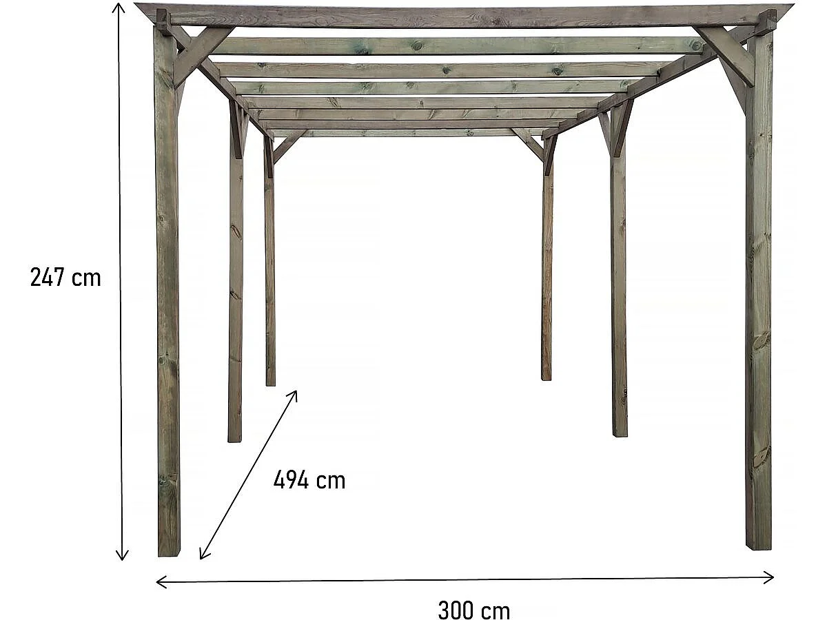 "Houten Carport "Sunny" 3x5m - Bruin Pin - UV-bestendig - Eenvoudige Montage - Europees Gemaakt"