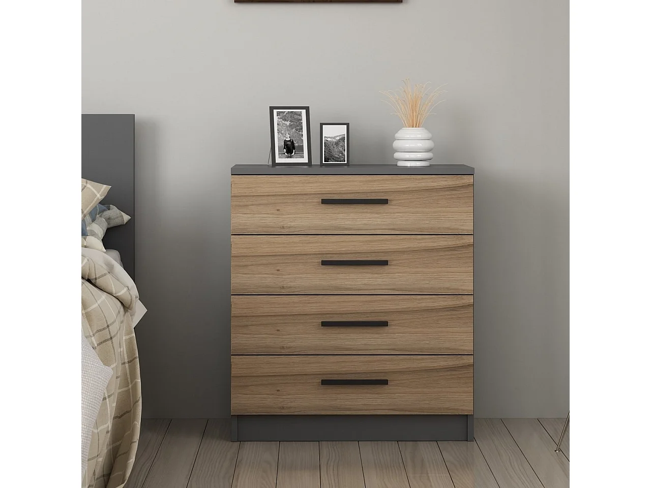 Cassettiera Kailua L104, Noce|Antracite, Con cassetti, Numero di cassetti: 4.00, 79x70cm