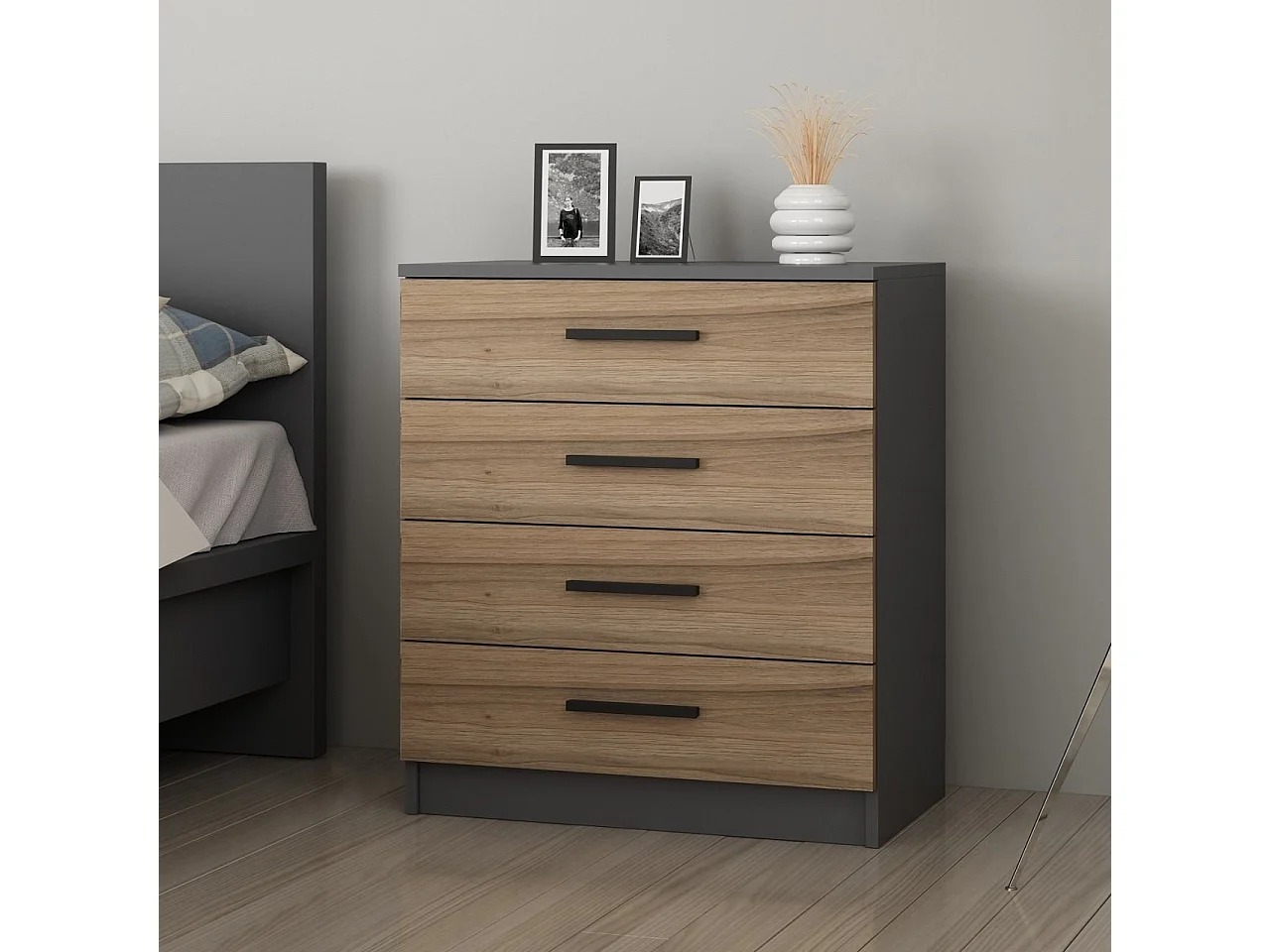 Cassettiera Kailua L104, Noce|Antracite, Con cassetti, Numero di cassetti: 4.00, 79x70cm