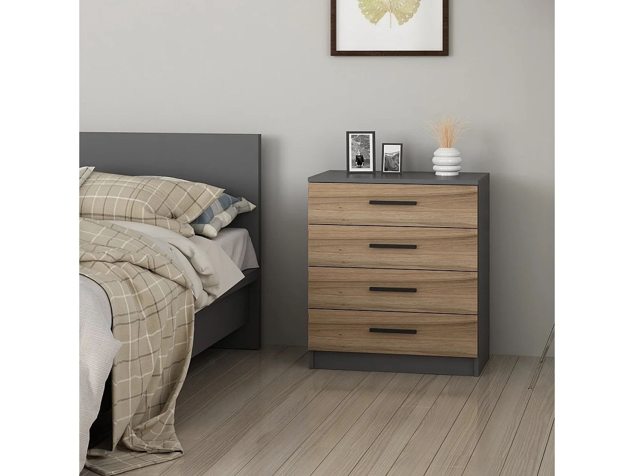 Cassettiera Kailua L104, Noce|Antracite, Con cassetti, Numero di cassetti: 4.00, 79x70cm