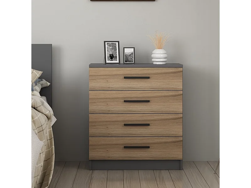Cassettiera Kailua L104, Noce|Antracite, Con cassetti, Numero di cassetti: 4.00, 79x70cm