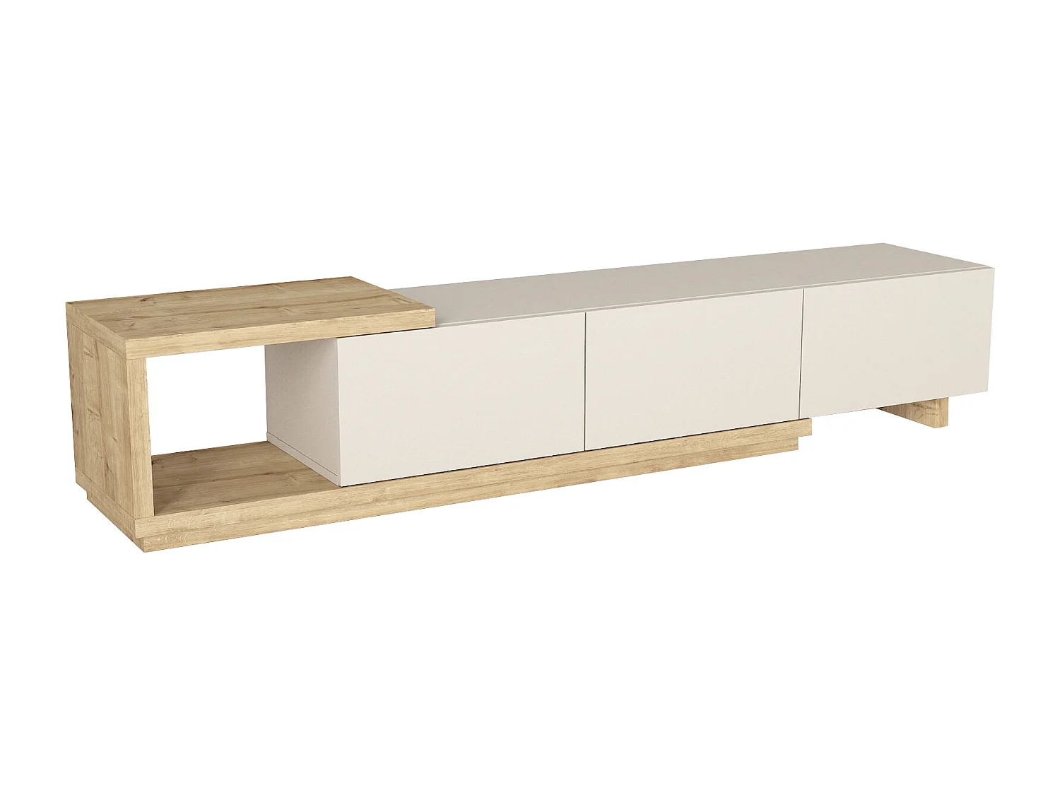 Meuble TV avec 3 tiroirs et 1 niche - Beige et Naturel clair - DUKIAN