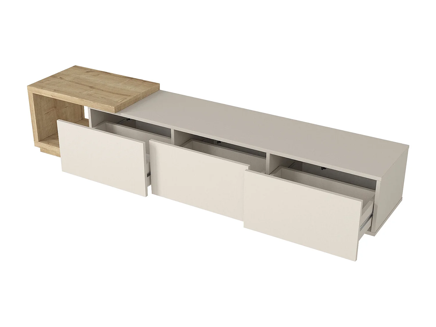 Meuble TV avec 3 tiroirs et 1 niche - Beige et Naturel clair - DUKIAN