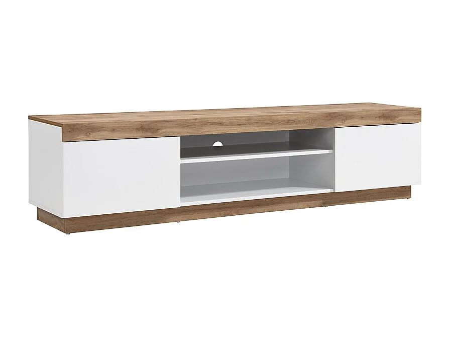 Meuble TV avec 2 portes et 2 niches - Blanc et Naturel - RENIRI