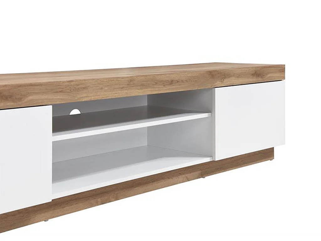 Meuble TV avec 2 portes et 2 niches - Blanc et Naturel - RENIRI