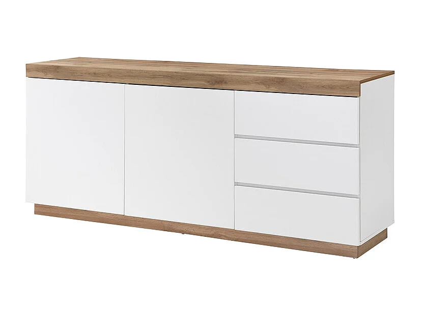 Buffet avec 2 portes et 3 tiroirs - Blanc et Naturel - RENIRI