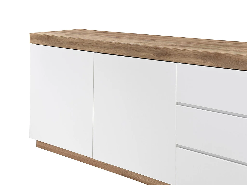 Buffet avec 2 portes et 3 tiroirs - Blanc et Naturel - RENIRI