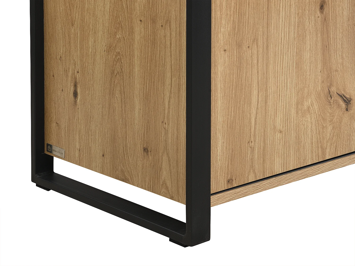 Meuble TV avec 2 portes coulissantes, 1 tiroir et 1 niche en MDF et métal noir - Naturel - BELINARO