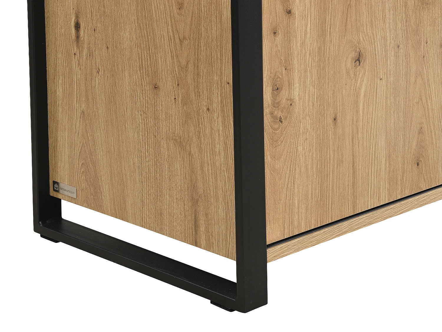 Buffet avec 2 portes coulissantes et 3 tiroirs en MDF et métal noir - Naturel - BELINARO